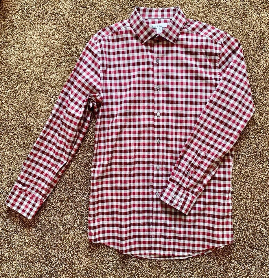 Camisa PÚRPURA Botón Frontal Cuadros Elastizada Calce Ajustado L/S Bar III talla Hombre M Foto 2 de 4