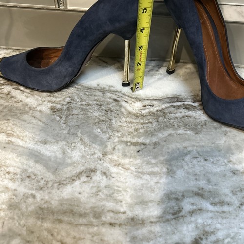 Schutz women's Blue Suede pointed toe Gold Stiletto Heels pumps sz 9.5 - Picture 8 of 10