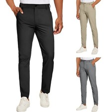 Men's Stretch Dress Pants Waterproof Slim Fit Pockets Workwear Chino Trousers