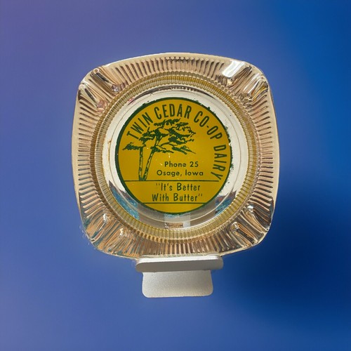 Vintage Advertising Ashtray “Twin Cedar Coop Dairy Osage, Iowa” Glass