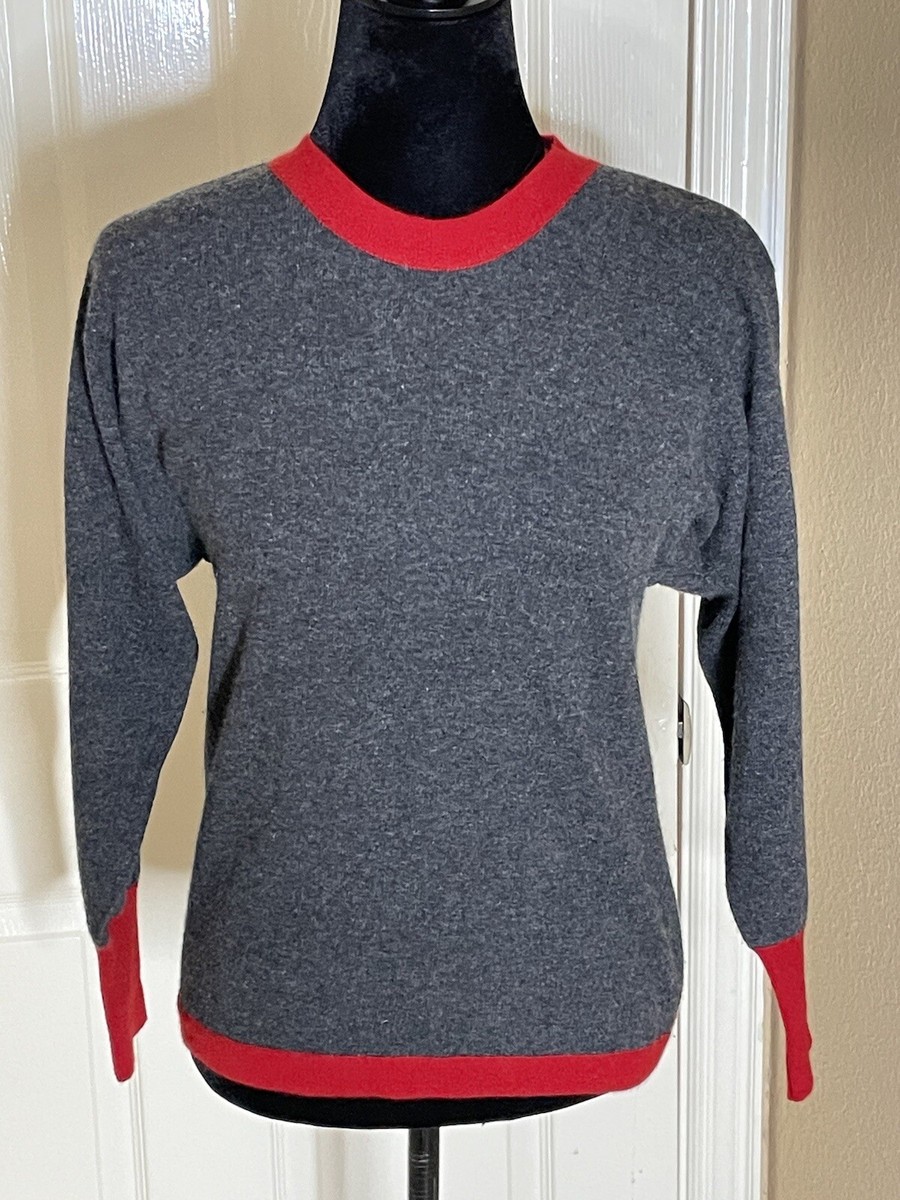 Chanel Womens Sweater Red & Gray Cashmere Scotland size S | eBay