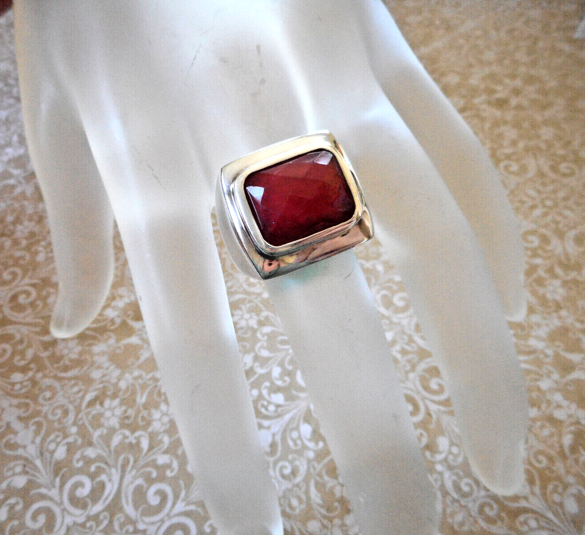 Deb Guyot Sterling Silver Faceted Raw Ruby Ring size 10.25 5932Z