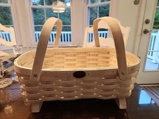 Peterboro Large Basket Hand Woven New England Movable Hardwood Handles & Brass 
