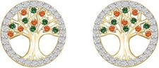 Family Tree of Life Stud Earrings 925 Sterling Round Cut Simulated Gemstone  CZ
