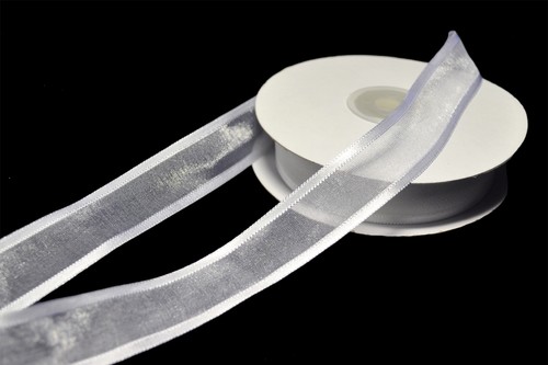 White 7/8" Off-White 1.5" Craft Organza Sheer Polyester Ribbon Satin Edge 25 yd