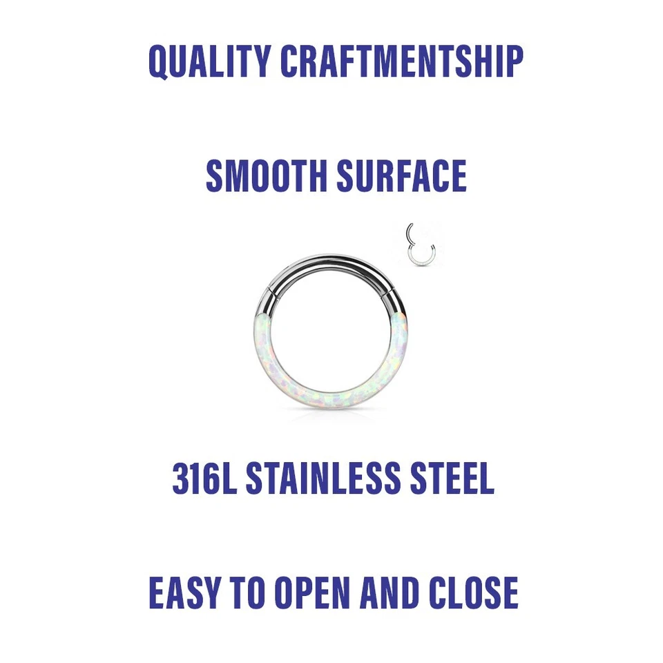 1 16 GA 5/16" Ópalo Blanco Pendiente Frontal Ópalo Tabique Oreja Bisagras Hélice Tragus C301 Foto 4 de 4