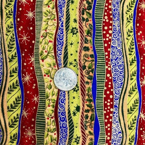 Gilded Asymmetrical Winter Holiday Themed Striped Fabric 2 Yds to quilt or sew - Picture 4 of 5