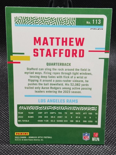 2023 Optic Silver Refractor - Matthew Stafford #113 Los Angeles Rams - Picture 2 of 2