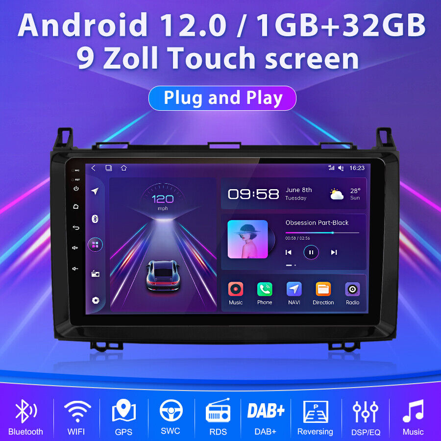 9 Android 12 Autoradio GPS Navi Für Benz AB Klasse W245 W169 WIFI BT SWC DAB