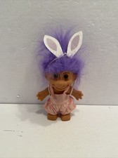 Vintage Russ Berrie Easter Bunny Troll Doll In Pink Overalls And Bunny Ears 5