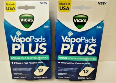 LOT OF 2 Vicks VapoPads PLUS Refills 12 Scent Pads Intense Cold Blasting Menthol