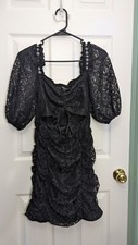 Nastygal Black Party Dress Ruffled & Pearl Sleeves