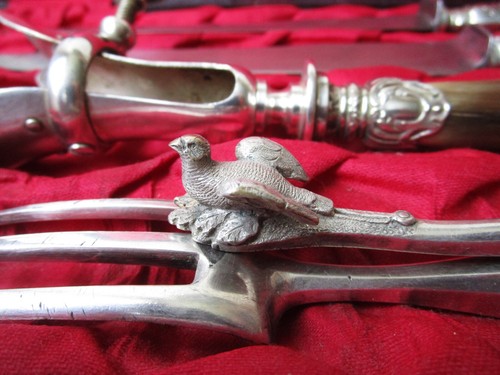 Ancien beau service à gigot pince, fourchette et 2 couteaux argent massif fourré - Picture 3 of 13