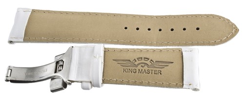 King Master 24mm White Leather Silver Buckle Watch Band Strap - Picture 4 of 4