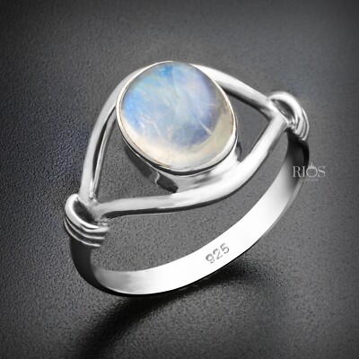925 Sterling Silber Natürlicher MONDSTEIN Edelstein Elegant Damen Ring Geschenk Verpackt