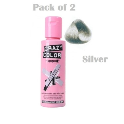 2 x Crazy Color Semi Permanent Haarfarbe Silber - 100ml (2er Pack)