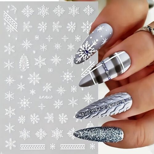 Autocollants nail art de Noël autocollants flocons de neige blanc mat arbres étoiles (999) - Photo 1/1