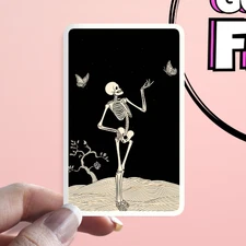 Happy Skeleton Sticker: Day of the Dead with Butterflies Waterproof Sticker