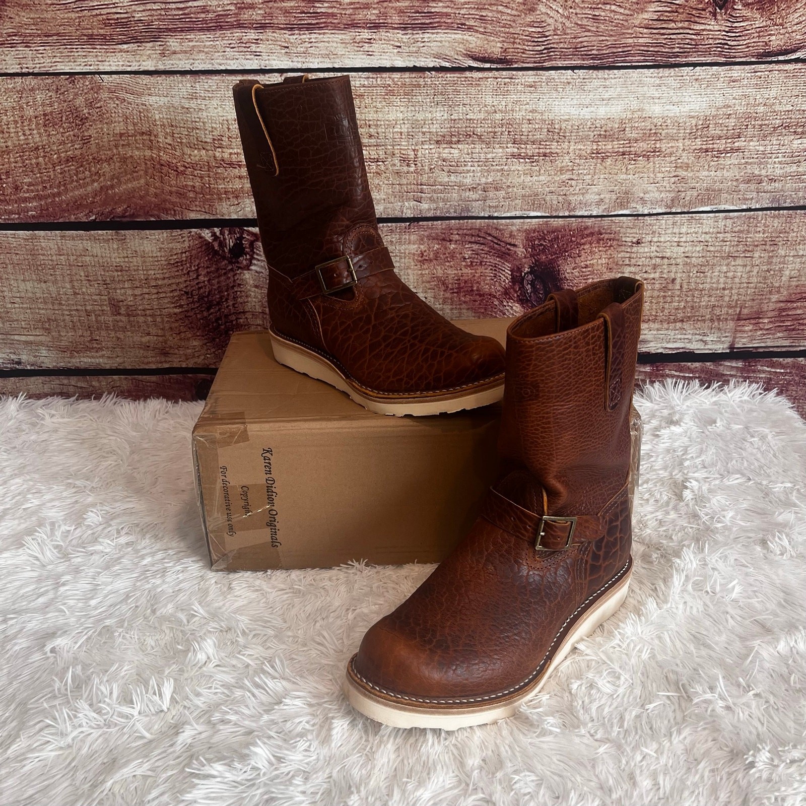 Wesco X ISP Engineer Boots Shrunken Bison Brown Leather Buckles 10" Men's 11 GUC image 6