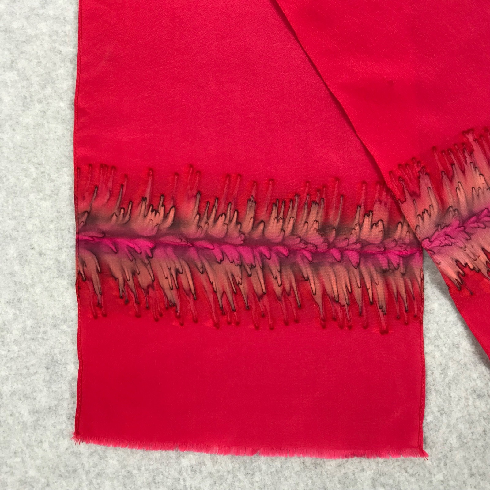 KRISKA Handpainted Silk Rectangular Scarf in Red … - image 3