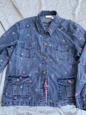 Vintage Y2K Embroidered Denim Jacket 14 P Light Weight Girly Butterflies