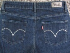 Levis Mid Rise Skinny Jeans Womens 8L Blue Dark Wash Rhinestone Slim 28x30