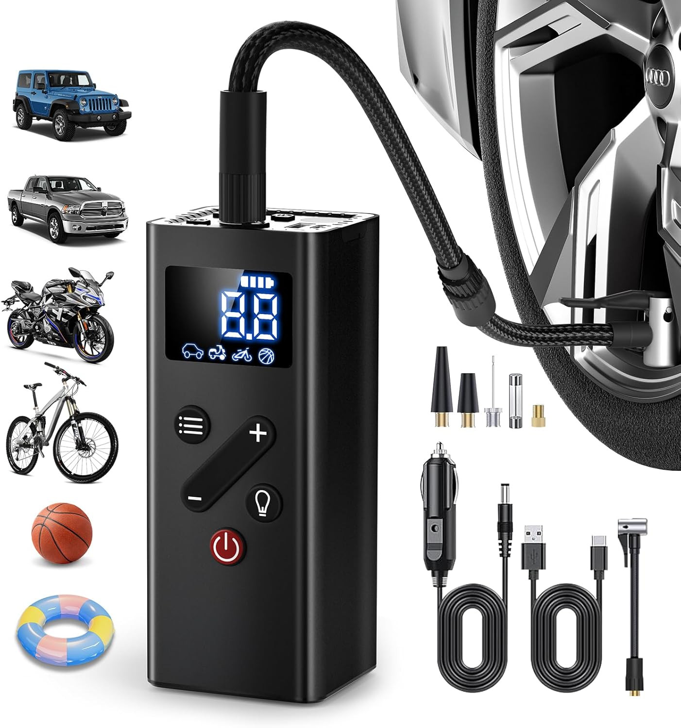 Tire Inflator Portable Air Compressor, 150PSI Cordless Air Pump for Car Tires, 4