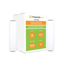 4 Rolls Dark White Cast Hand Pallet Stretch Wrap 18" x 1000 Ft. x 100 Gauge