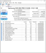 SAMSUNG 850 PRO 512Gb SSD Drive 2.5" SATA 6.0Gb/s MZ-7KE512 95% Healh TESTED