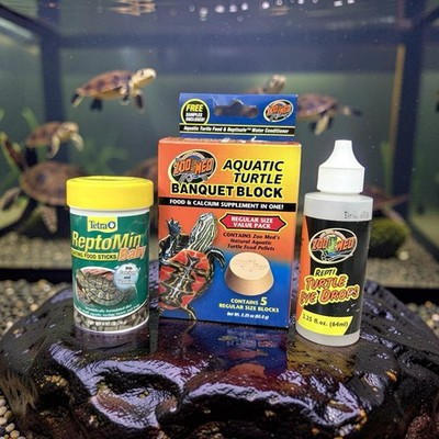 Lot Turtle Banquet Block, Tetra ReptoMin Turtle Food, Repti Turtle Eye Drops