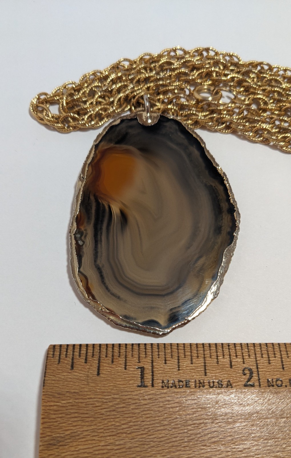 Agate Slice Statement Pendant Mounted in Gold Ver… - image 6