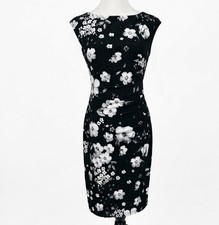 Lauren Ralph Lauren Women Black White Floral Ruched Cocktail Party Pencil Size 4