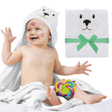Hooded Baby Towels 33 x 33 Inch White Terry Cotton Baby Bath Towels Hooded with