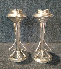 Pair Of Antique Art Nouveau Silverplated EPNS Spill Vases Scott & Randle