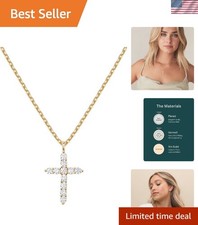 Beautiful Faith Pendant Necklace: 14K Gold Cross with Cubic Zirconia Accents