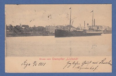 Postcard greeting from the steamer ''Livonia'' run from Russia 1901 to Munich