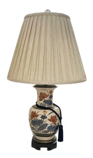 Wildwood Chinoiserie Table Lamp & Finial Hand Painted Lily Pads And Lotus