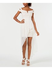 MORGAN & CO Womens Glitter Short Sleeve Off Shoulder Maxi Evening Hi-Lo Dress