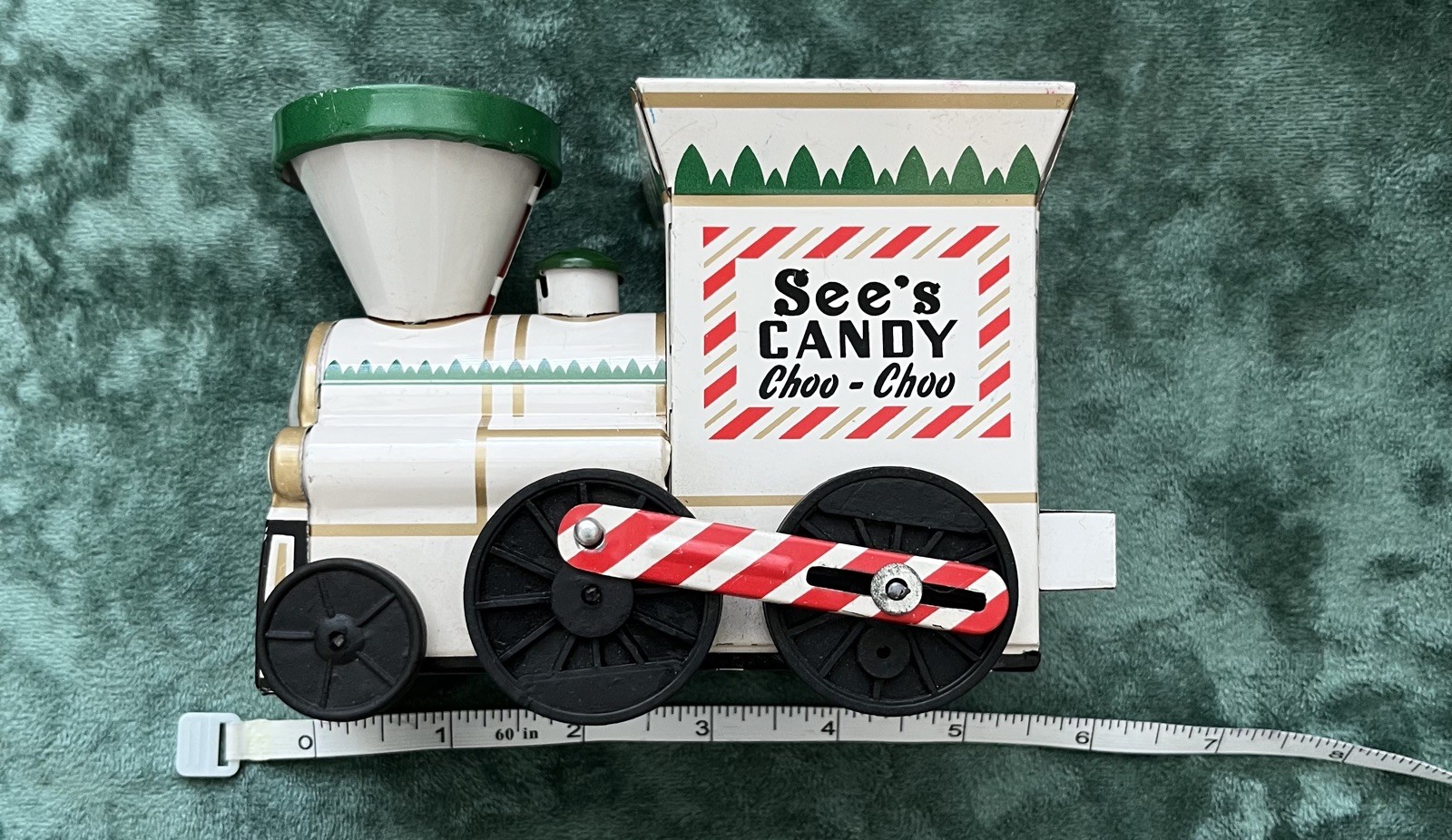 Vintage See's Candy Choo Choo Christmas Candies Container Metal Made in Japan