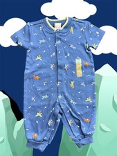New VTG 2001 Gymboree Summer Flyer Boys Blue Overalls Romper - 0-3 Months