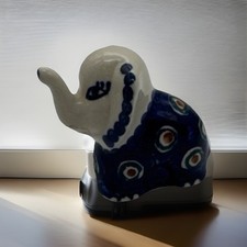 Polish Pottery  Elephant  Boleslawiec  Figurine ~ Hand Painted