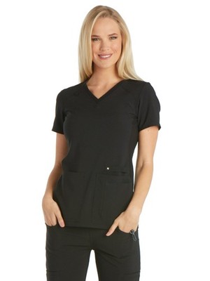 Cherokee Women's Iflex V-Neck Knit Panel Top, Black, S Small, Black 