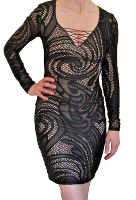 Black Lace Dress Size 2 Vintage RARE Sexy BOHO Goth Pencil Bodycon Tattoo