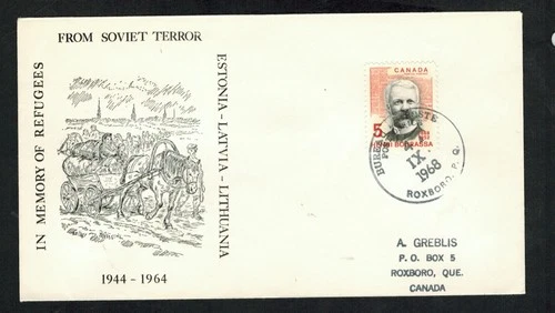 Canada #485, 1968 5¢ Bourassa, Estonia, Latvia, Lithuania cachet, FDC