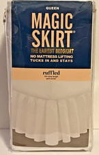 QUEEN SIZE MAGIC SKIRT RUFFLED BEDSKIRT 15" DROP TUCK IN SPLIT CORNER WHITE NEW