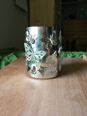 Better Homes and Gardens Tall Candle Holder Silver Metal Butterfly 3D Cut-out