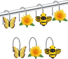 12PCS Shower Curtain Hooks Yellow Sunflower Bee Butterfly Decorative Curtain Han