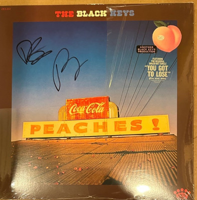 THE BLACK KEYS PEACHES SIGNED AUTOGRAPHED PEACHES BLUE JAY COLOUR VINYL 12'' LP