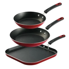 Tramontina everyday 3 pc aluminum nonstick fry pan and griddle set – metallic re