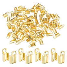 100pcs Fold Over Cord Ends 3mm Brass Crimp Cap Clasp Tips for DIY, Gold Tone